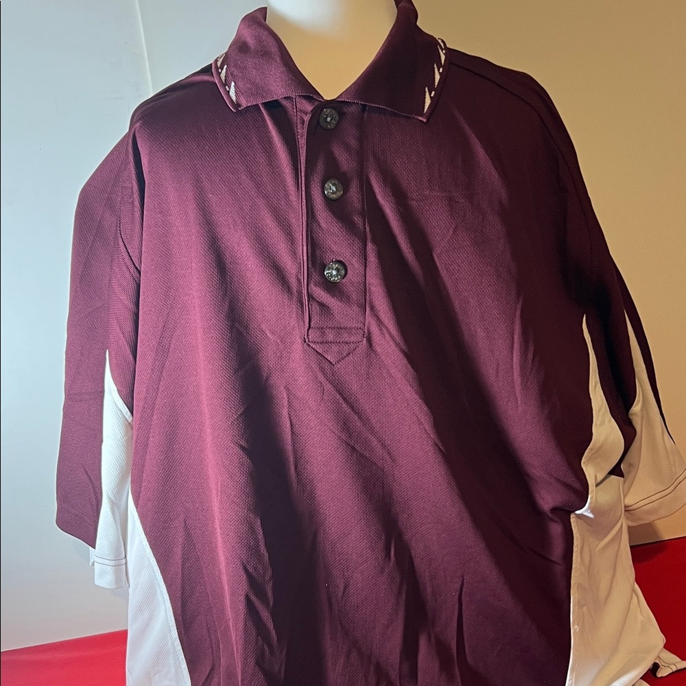 Men's Maroon and White Polo Shirt